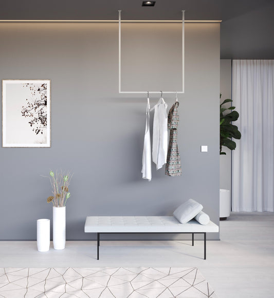 Portasciugamani da soffitto in metallo, Supporto guardaroba, appendiabiti ingresso, design industriale moderno, Barra porta abiti