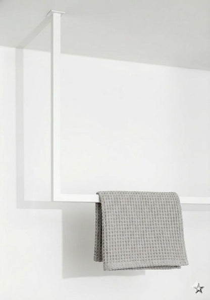 TAVO portasciugamani da soffitto con profilo quadro in acciaio verniciato a polvere bianco