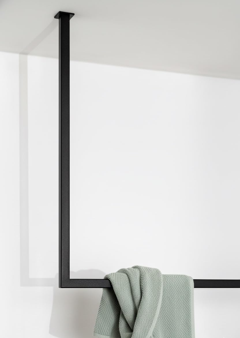 TAVO portasciugamani da soffitto con profilo quadro in acciaio verniciato a polvere nero