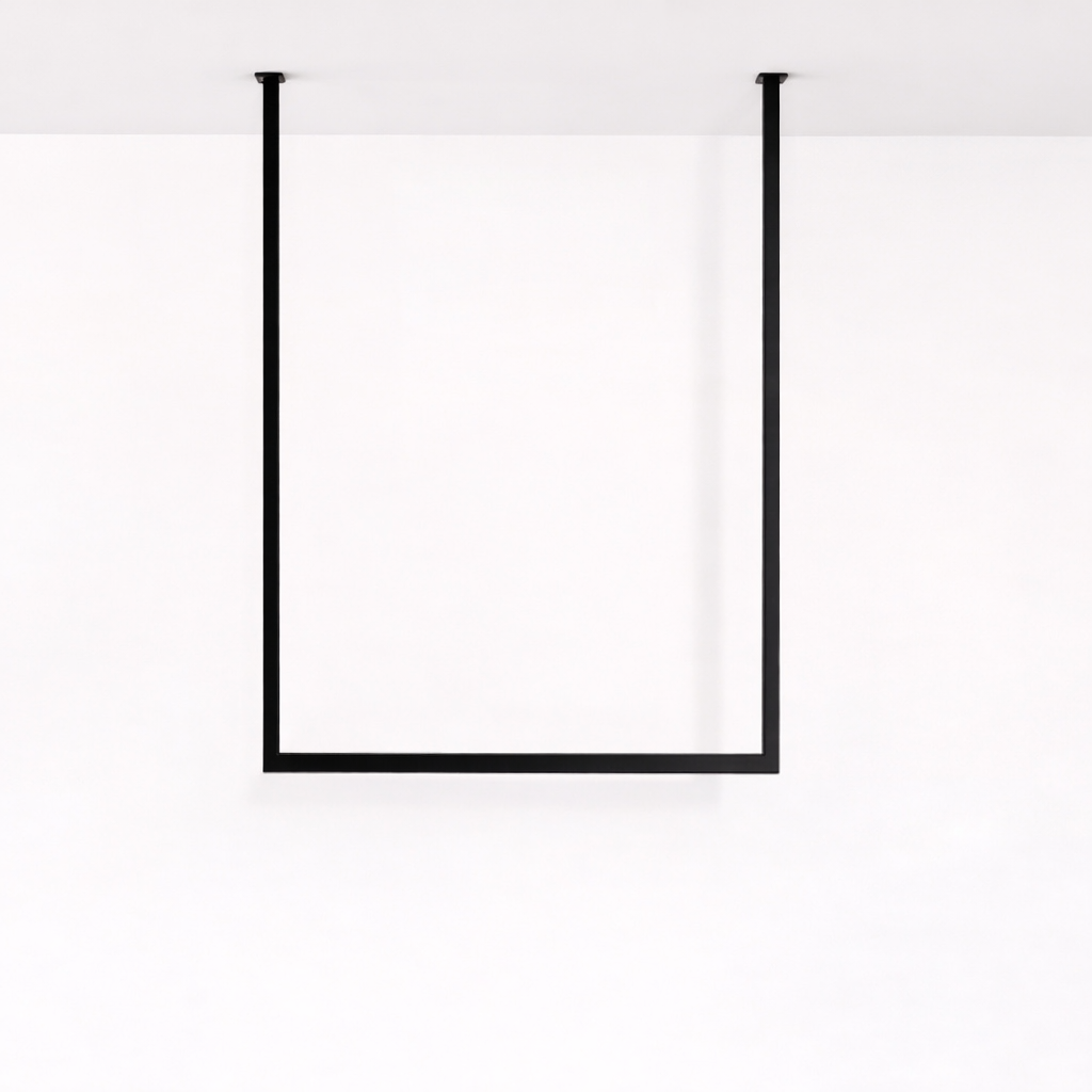 TAVO portasciugamani da soffitto con profilo quadro in acciaio verniciato a polvere nero