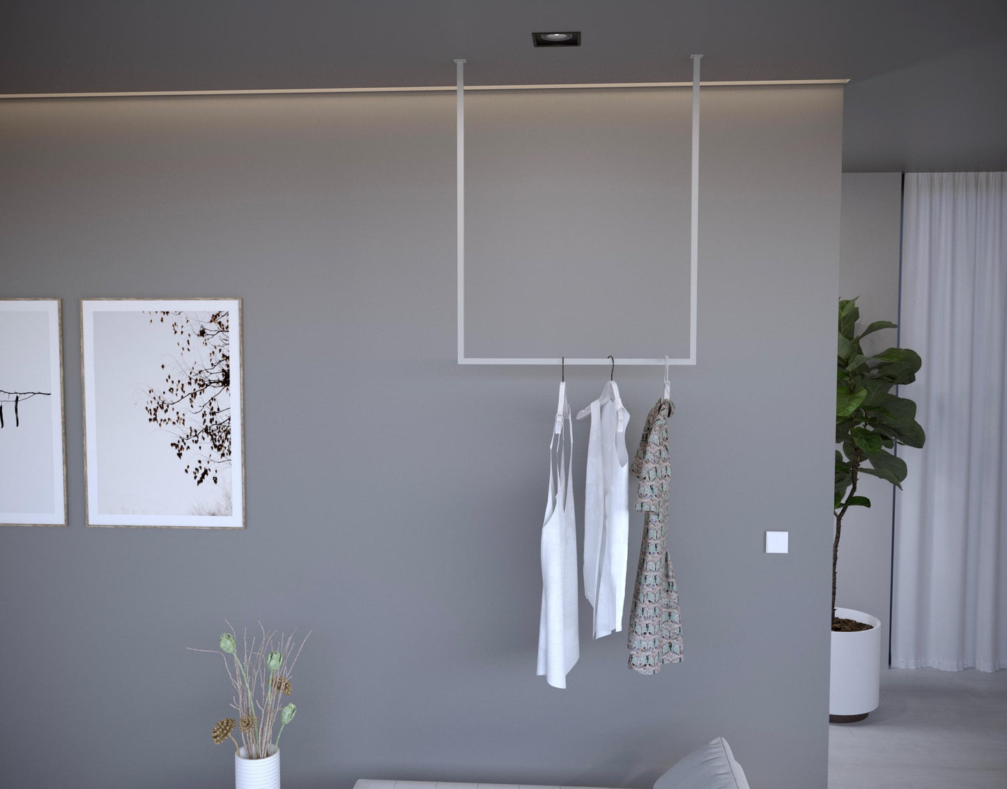 Portasciugamani da soffitto in metallo, Supporto guardaroba, appendiabiti ingresso, design industriale moderno, Barra porta abiti