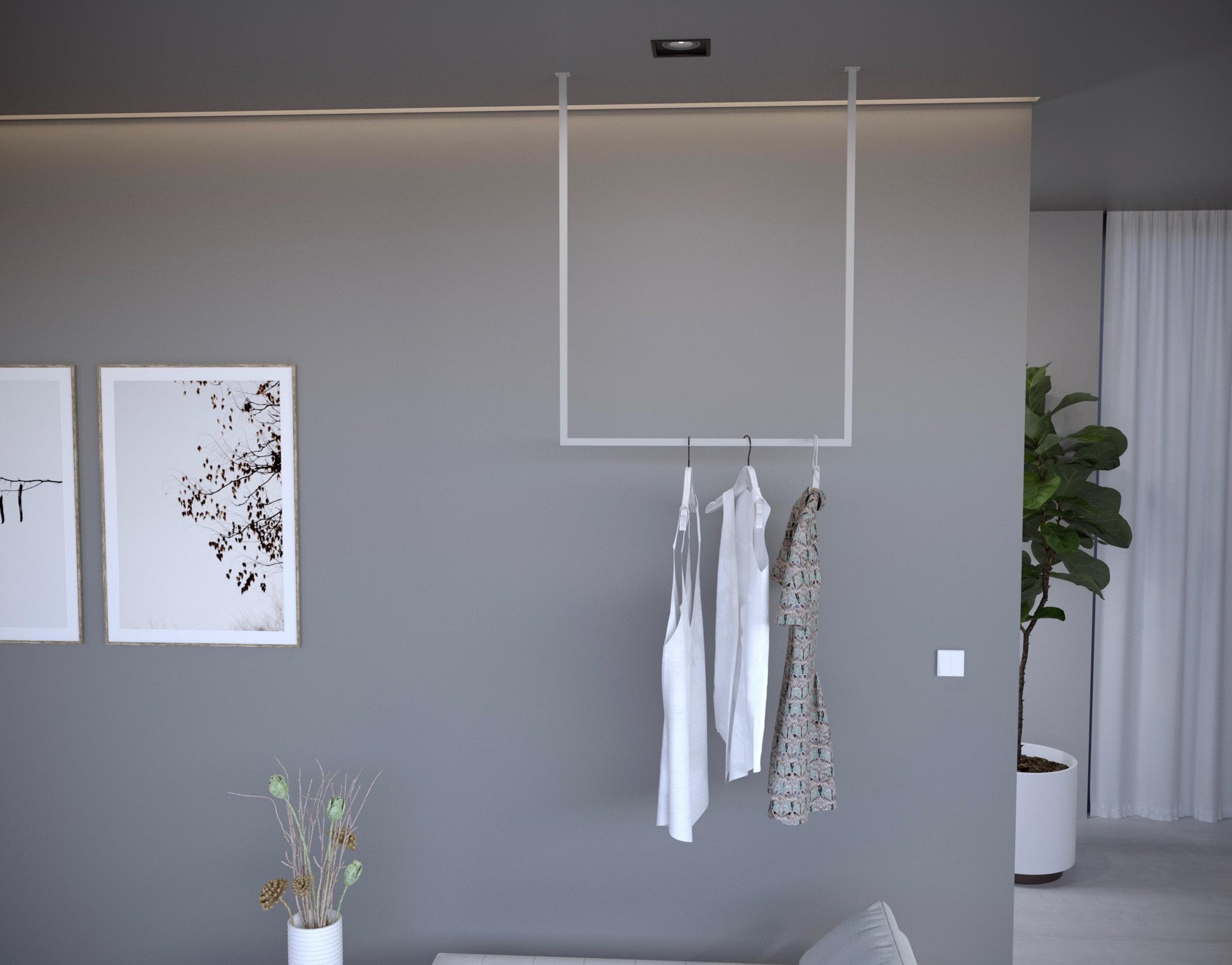 Portasciugamani da soffitto in metallo, Supporto guardaroba, appendiabiti ingresso, design industriale moderno, Barra porta abiti