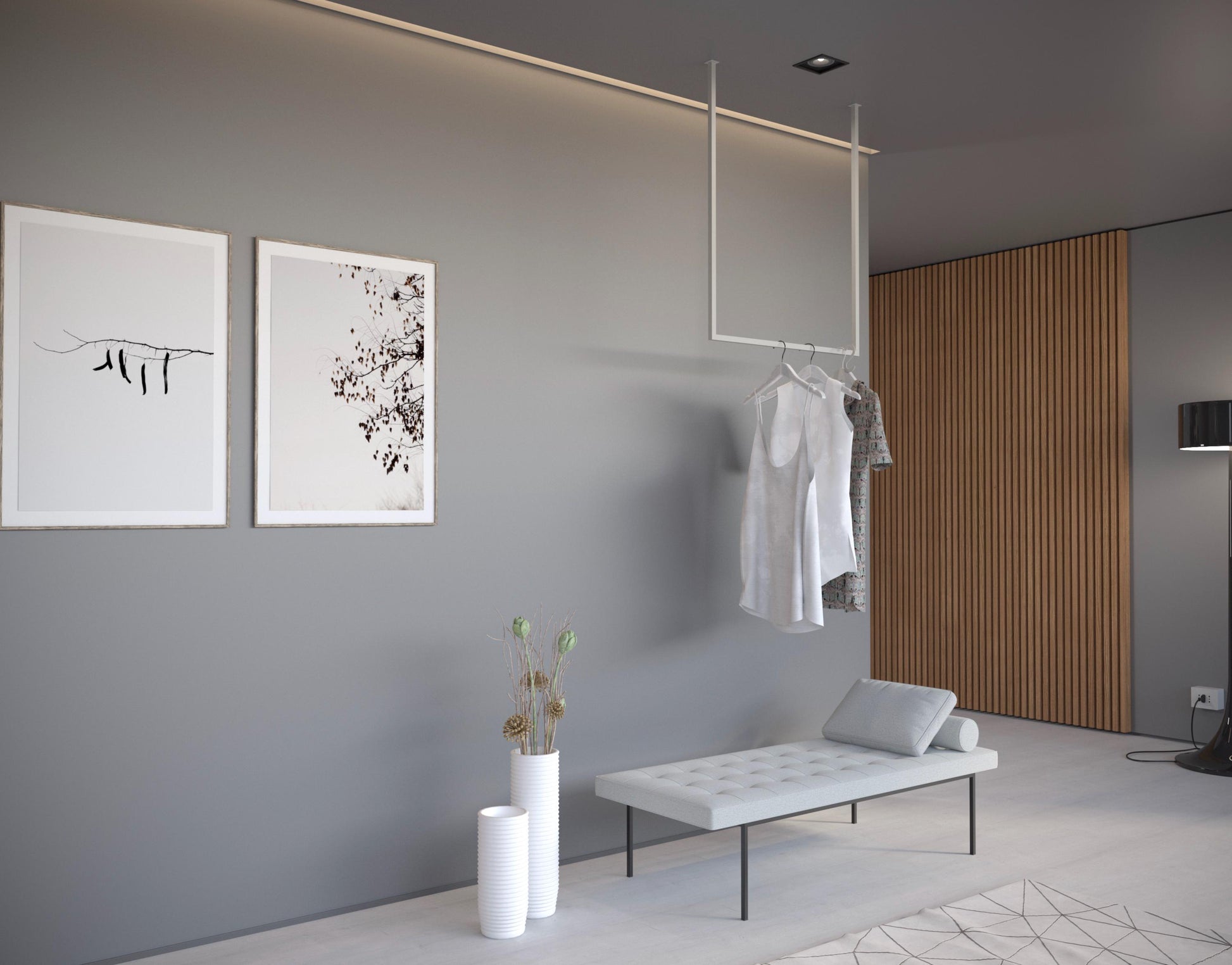Portasciugamani da soffitto in metallo, Supporto guardaroba, appendiabiti ingresso, design industriale moderno, Barra porta abiti