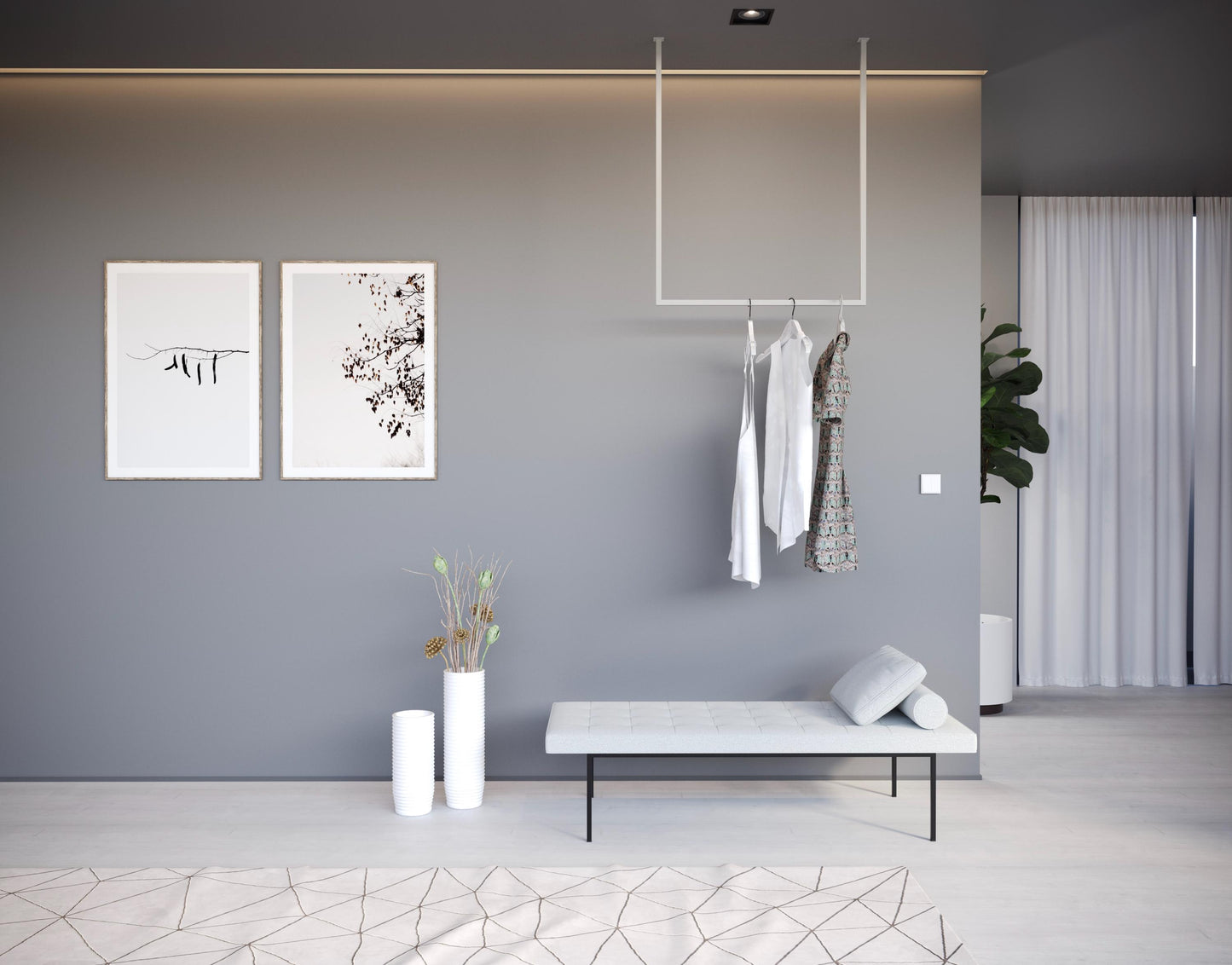 Portasciugamani da soffitto in metallo, Supporto guardaroba, appendiabiti ingresso, design industriale moderno, Barra porta abiti