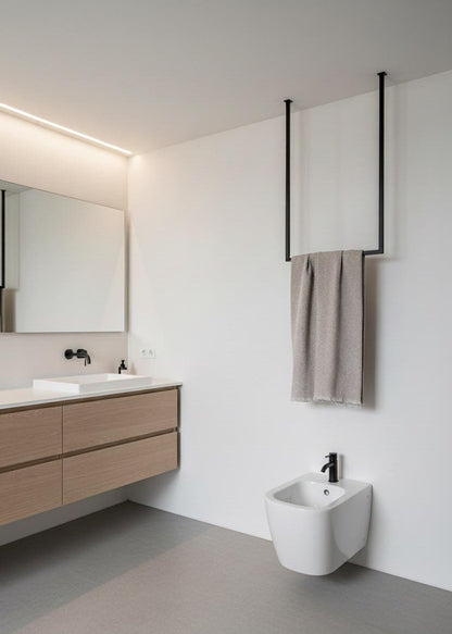 TAVO portasciugamani da soffitto con profilo quadro in acciaio verniciato a polvere nero